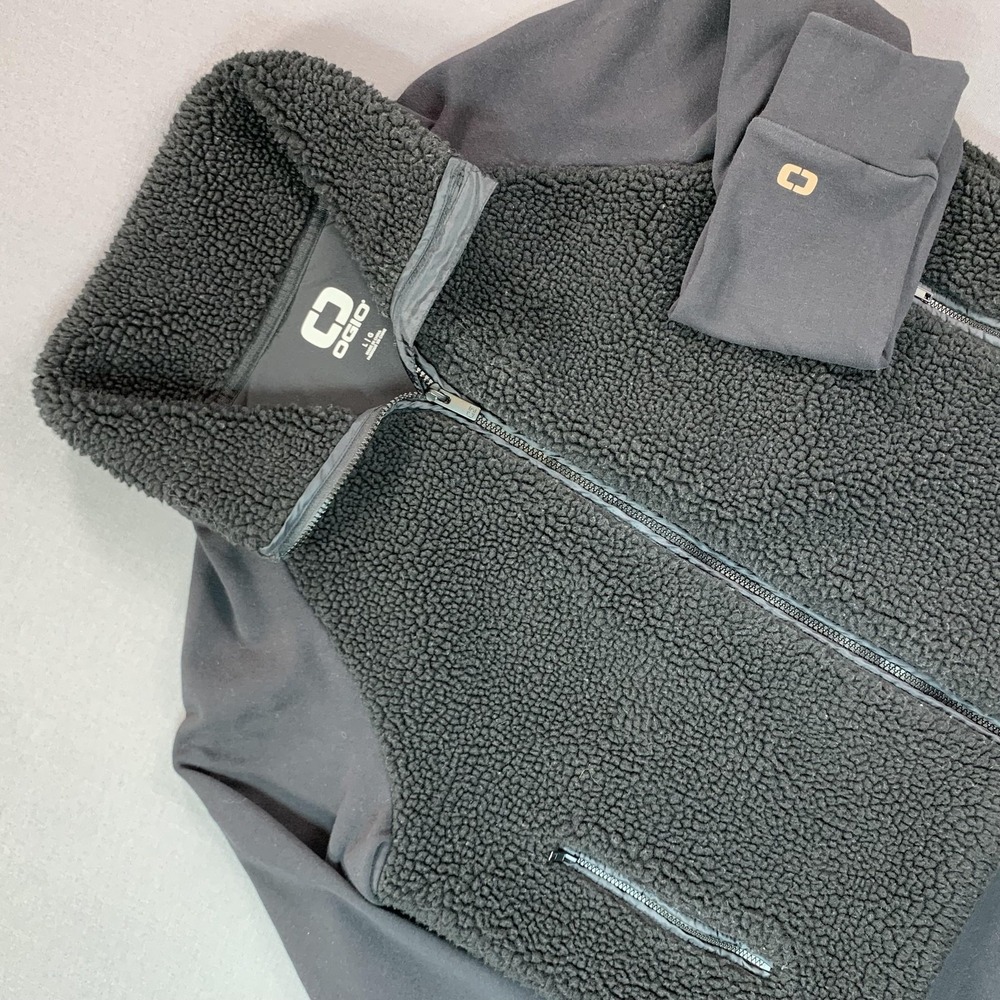 OGIO Jacket Men L Black Sherpa Fleece Softshell Full Zip Pockets Warm Athleisure